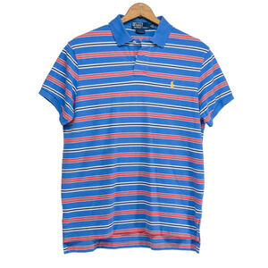 POLO RALPH LAUREN Men's Large Blue Red Polo Shirt 100% Cotton Short Sleeve
